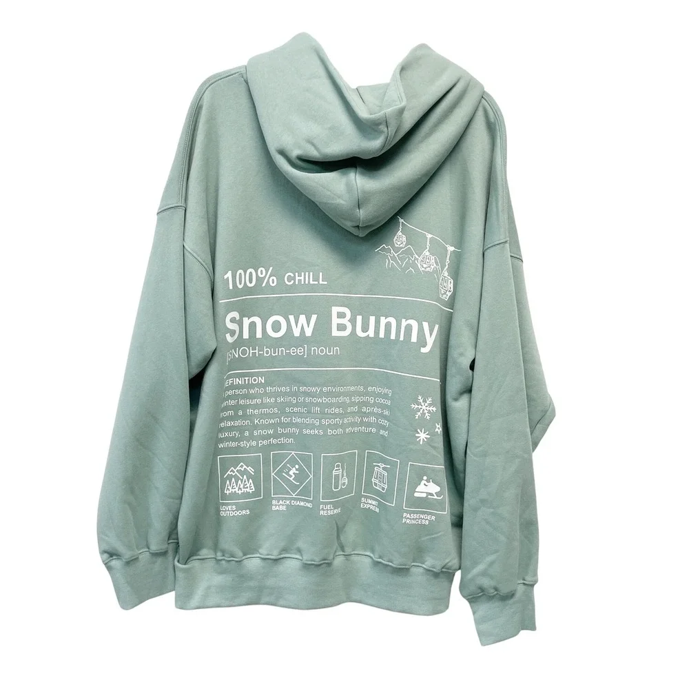 Wild Fable Women's Sage Green Snow Bunny Graphic Oversized Hoodie Size XXL - Picture 3 of 6
